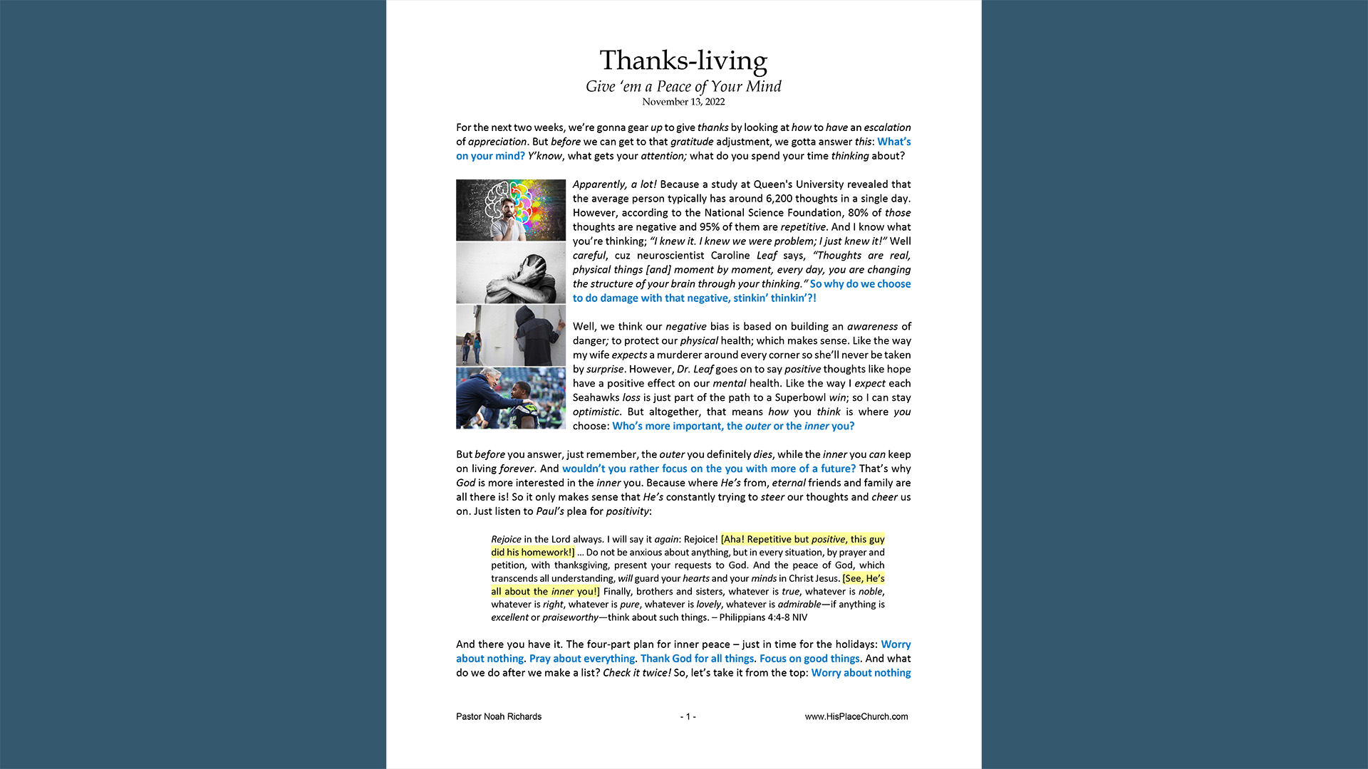 Thanks-living: Give ‘em a Peace of Your Mind - His Place Community Church