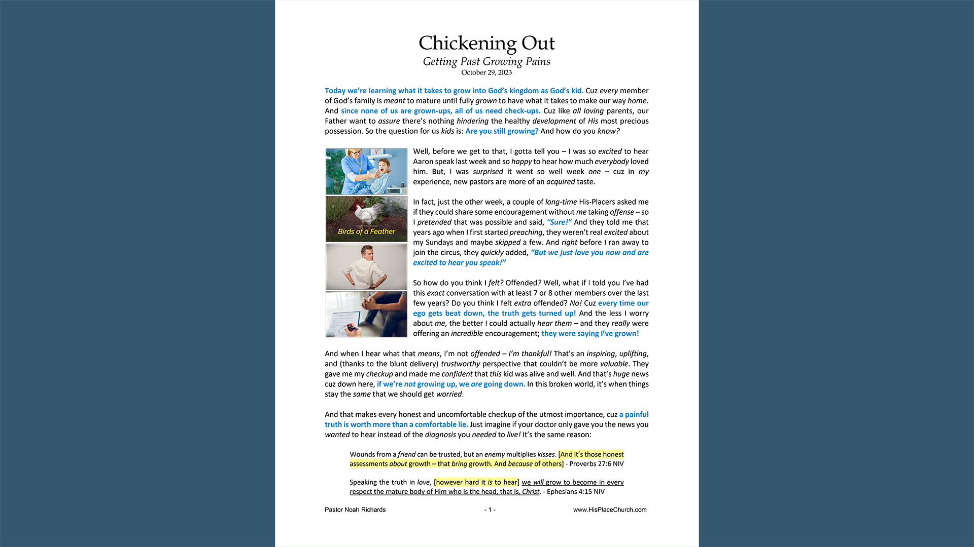 Chickening Out: Getting Past Growing Pains - His Place Community Church